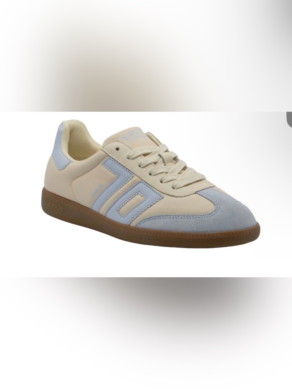 Retro-Inspired Beige & Light Blue Suede Trainer